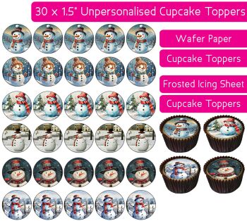 Christmas Snowman - 30 Cupcake Toppers