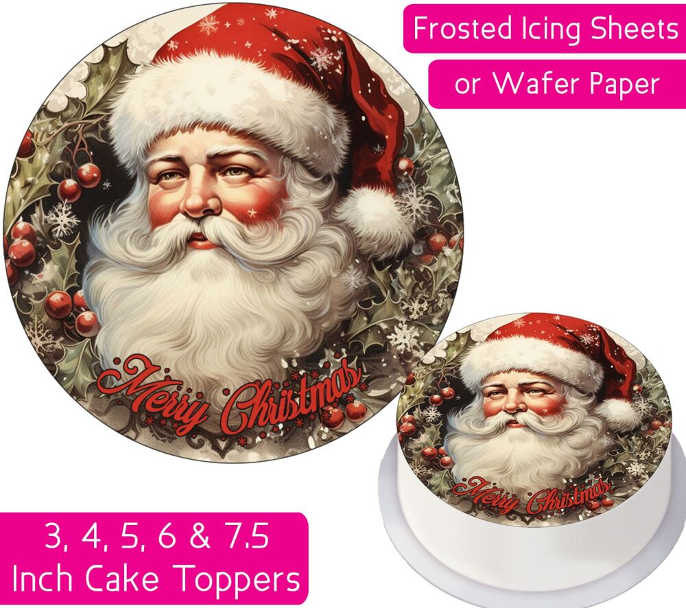 Christmas Vintage Santa Personalised Cake Topper