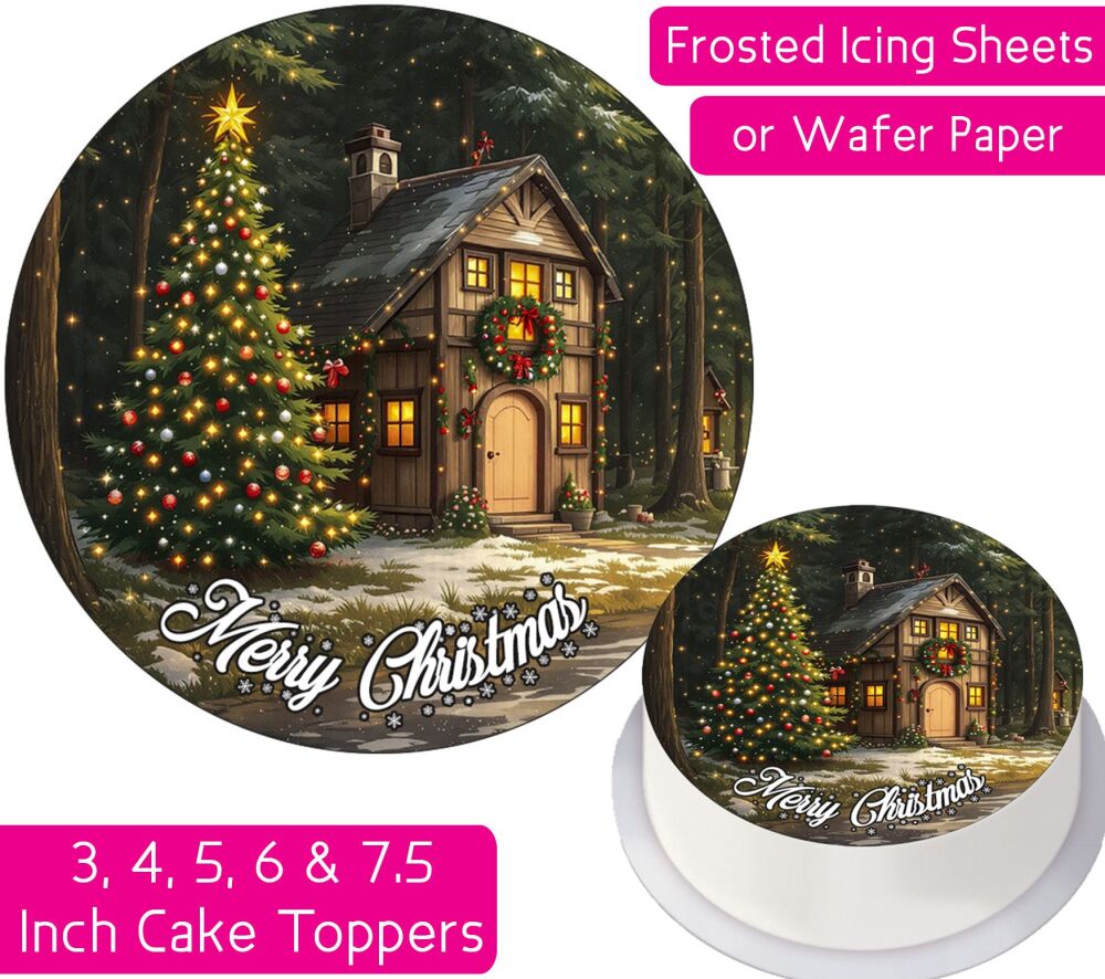 Christmas Forest Cabin Personalised Cake Topper