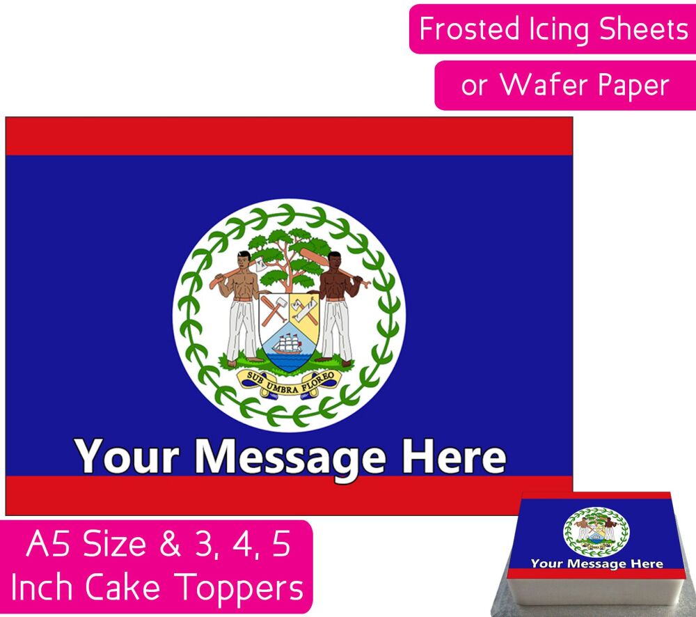 Belize Flag A5 Rectangular Personalised Cake Topper