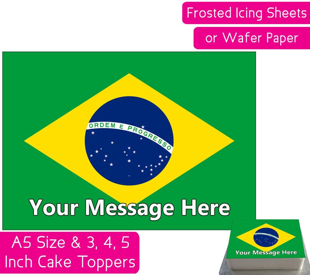 Brazil Flag A5 Rectangular Personalised Cake Topper