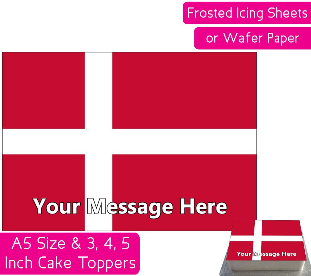 Denmark Flag A5 Rectangular Personalised Cake Topper