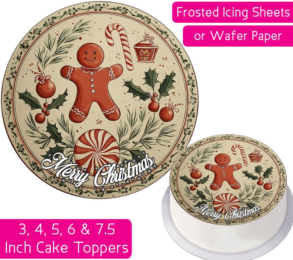 Christmas Vintage Gingerbread Personalised Cake Topper