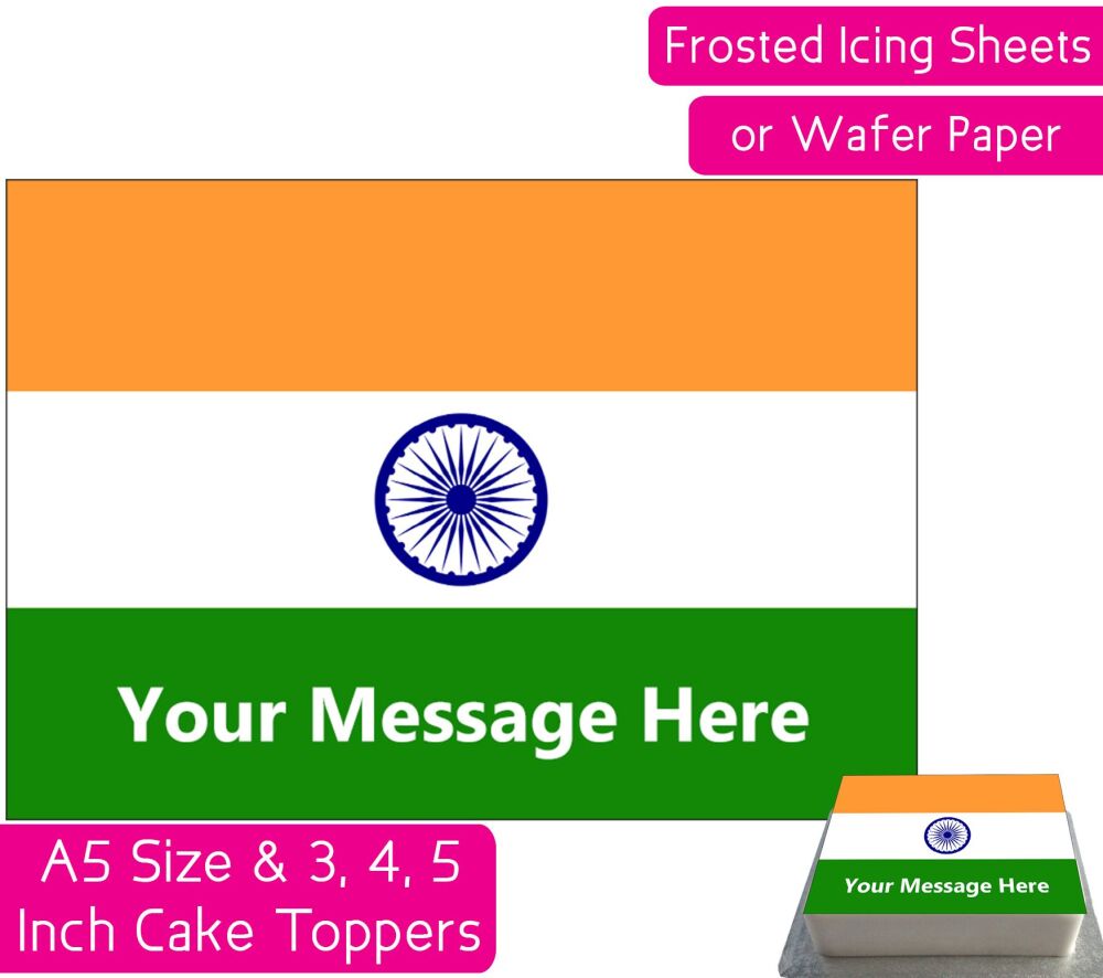 India Flag A5 Rectangular Personalised Cake Topper