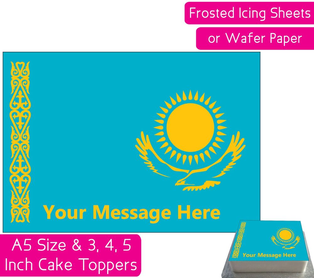 Kazakhstan Flag A5 Rectangular Personalised Cake Topper