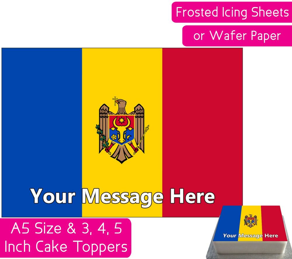 Moldova Flag A5 Rectangular Personalised Cake Topper