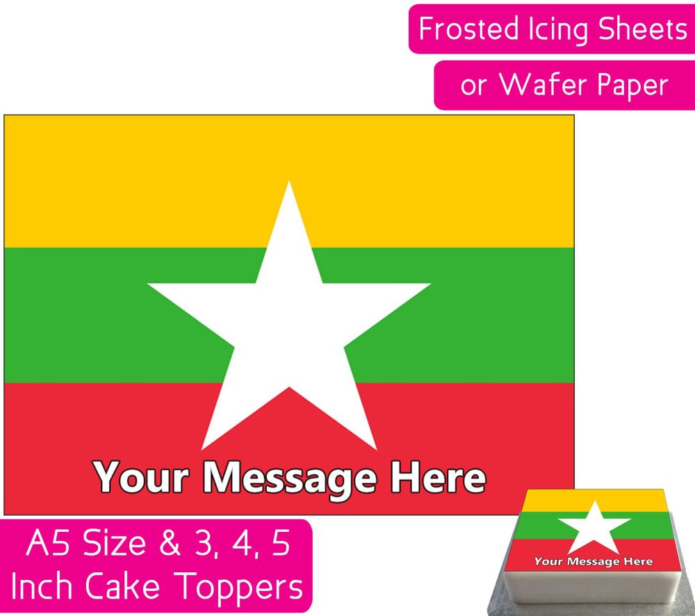 Myanmar Flag A5 Rectangular Personalised Cake Topper