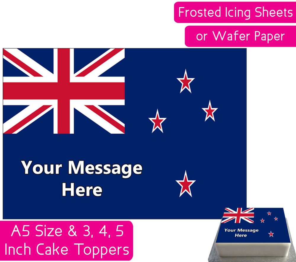 New Zealand Flag A5 Rectangular Personalised Cake Topper