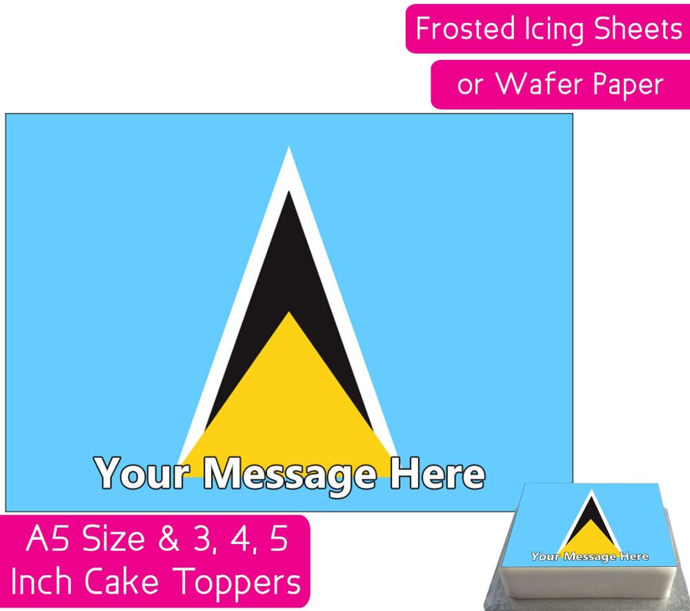 Saint Lucia Flag A5 Rectangular Personalised Cake Topper