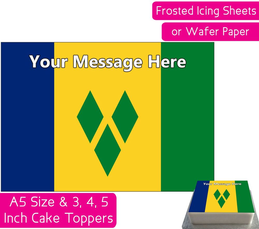 Saint Vincent Grenadines Flag A5 Rectangular Personalised Cake Topper