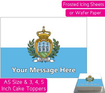 San Marino Flag A5 Rectangular Personalised Cake Topper