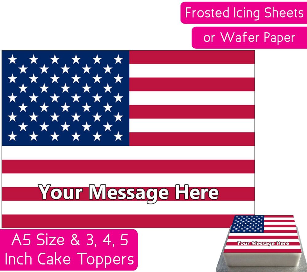 United States Flag A5 Rectangular Personalised Cake Topper