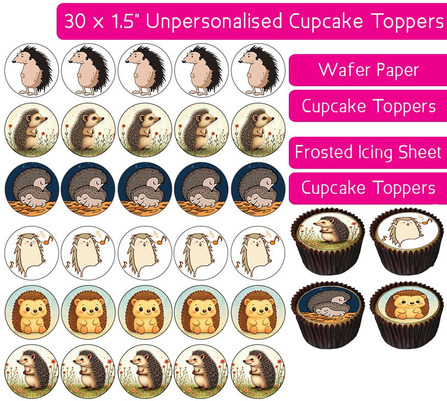 Hedgehog Cartoon - 30 Cupcake Toppers