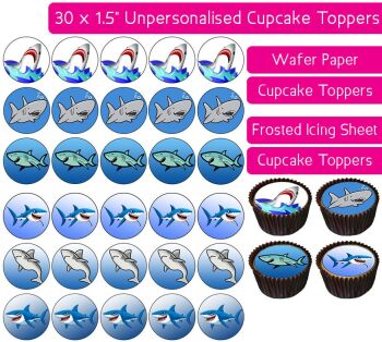 Shark Cartoon - 30 Cupcake Toppers