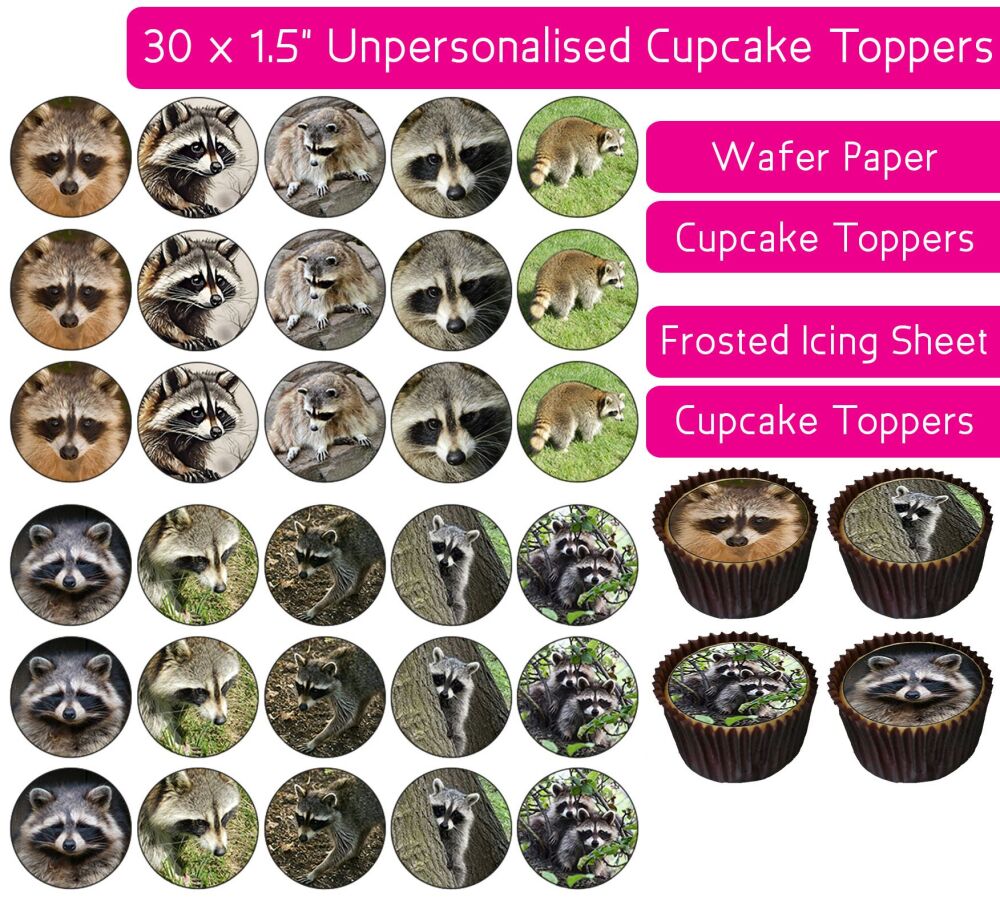 Raccoon - 30 Cupcake Toppers