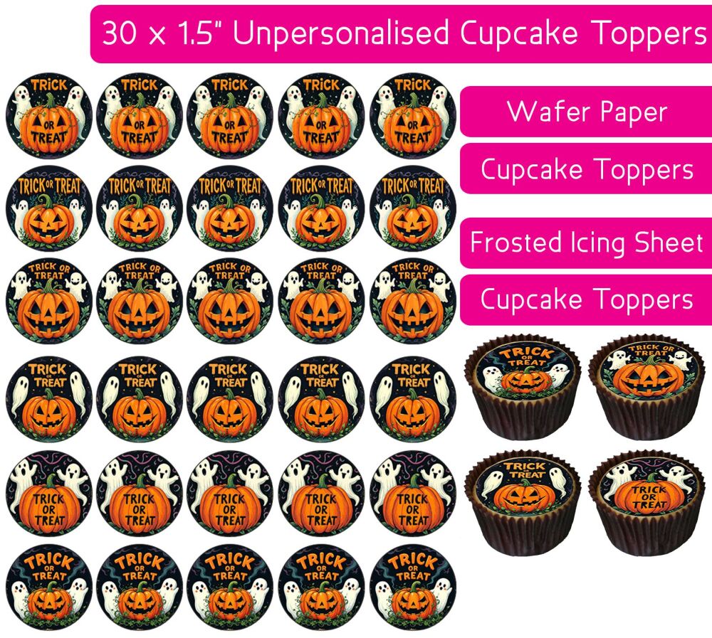 Trick or Treat Pumpkin - 30 Cupcake Toppers