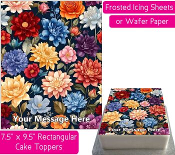 Colourful Flowers Rectangular Cake Topper