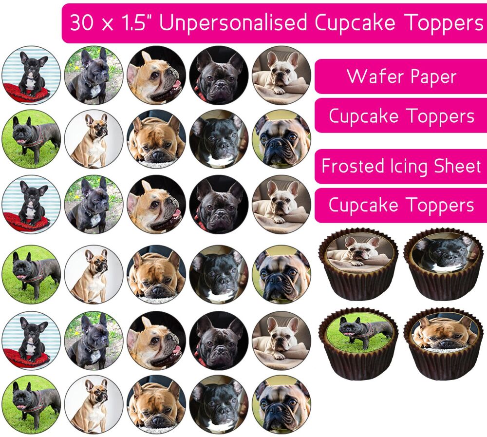 Dogs (French Bulldog) - 30 Cupcake Toppers