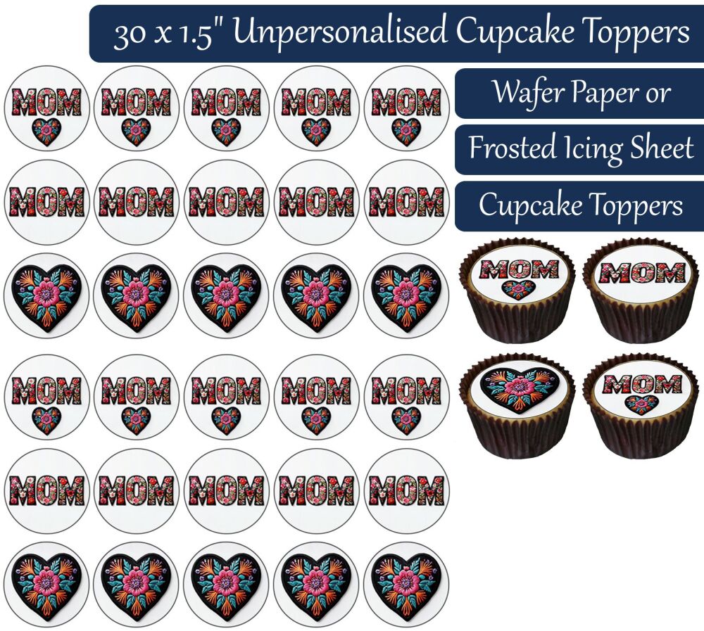Mom Cross Stitch - 30 Cupcake Toppers