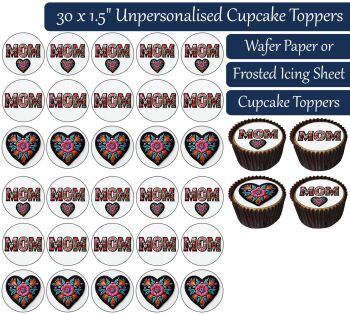 Mom Cross Stitch - 30 Cupcake Toppers