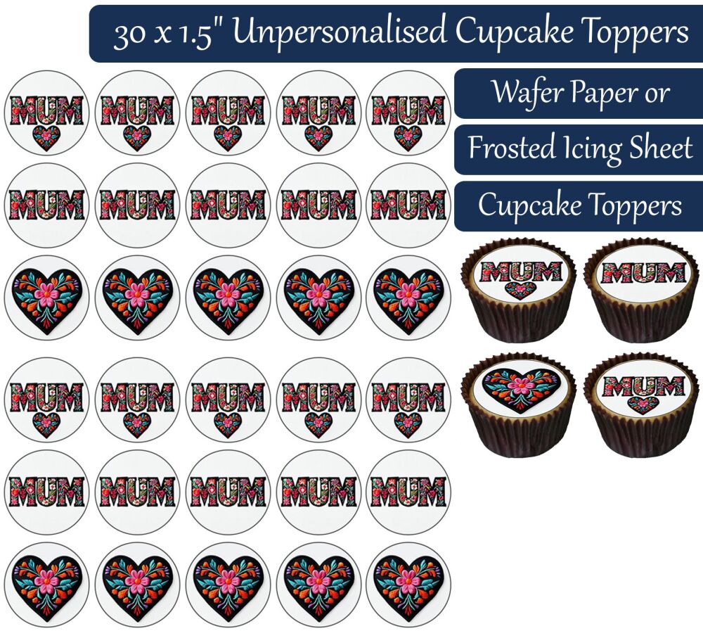 Mum Cross Stitch - 30 Cupcake Toppers
