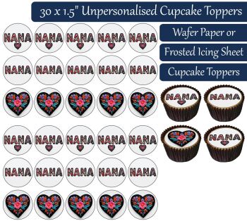 Nana Cross Stitch - 30 Cupcake Toppers