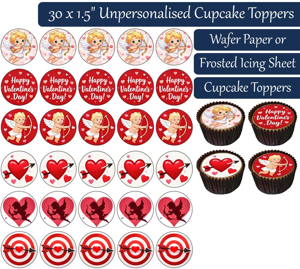 Valentines Cupid - 30 Cupcake Toppers