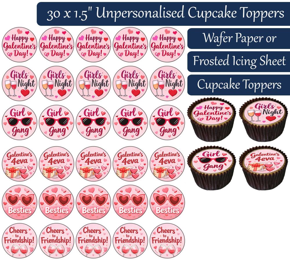 Galentines - 30 Cupcake Toppers