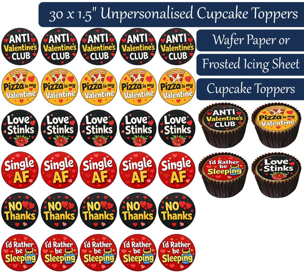 Anti Valentines Day - 30 Cupcake Toppers