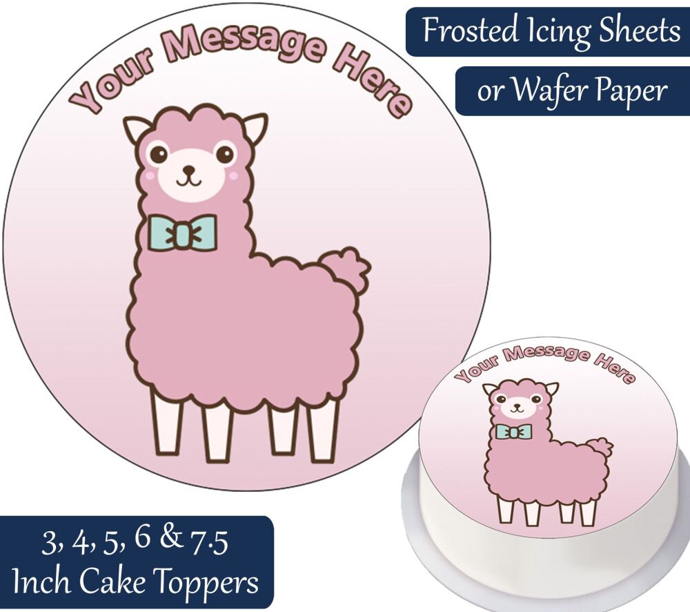 Alpaca Cartoon Cute Pink Personalised Cake Topper