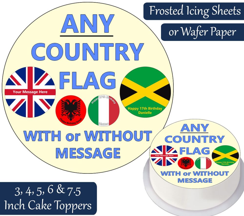 Any Country Flag Round Personalised Cake Topper