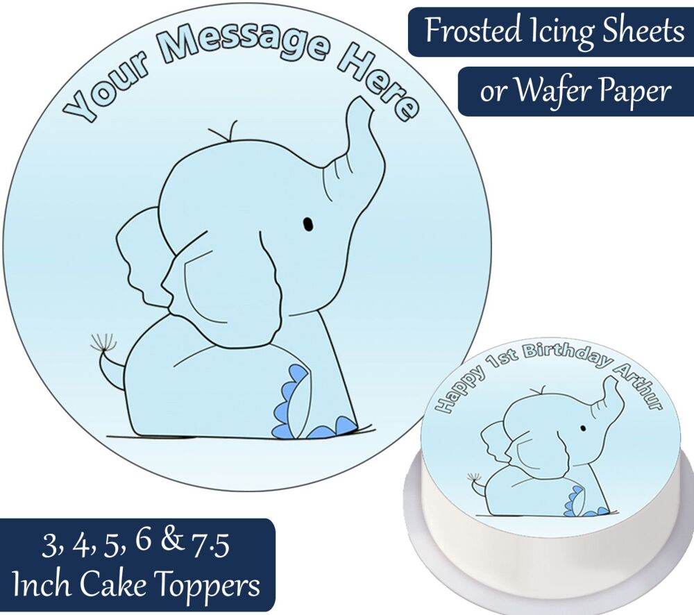 Baby Blue Elephant Personalised Cake Topper