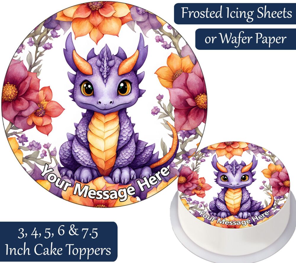 Baby Dragon Flowers Personalised Cake Topper