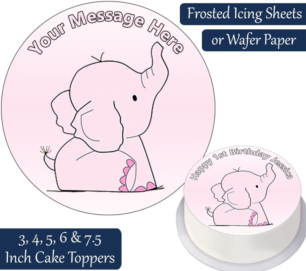 Baby Pink Elephant Personalised Cake Topper