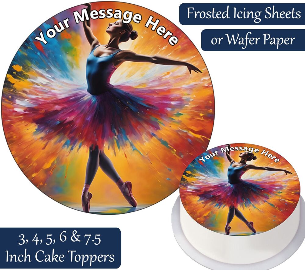 Ballet Ballerina Rainbow Paint Personalised Cake Topper