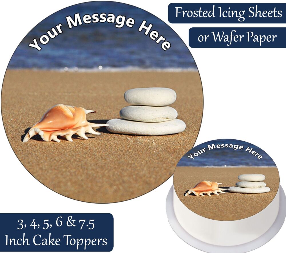 Beach Stones Shell Personalised Cake Topper