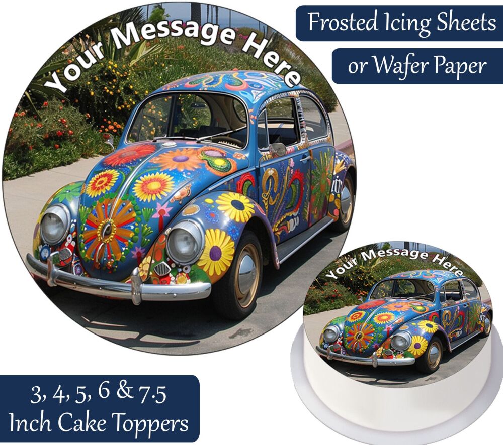 Beetle Hippy Car Personalised Cake Topper