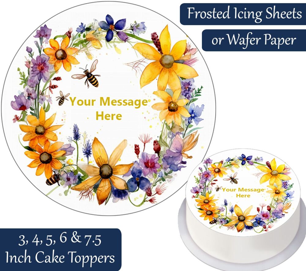 Bumble Bee Wreath Personalised Cake Topper