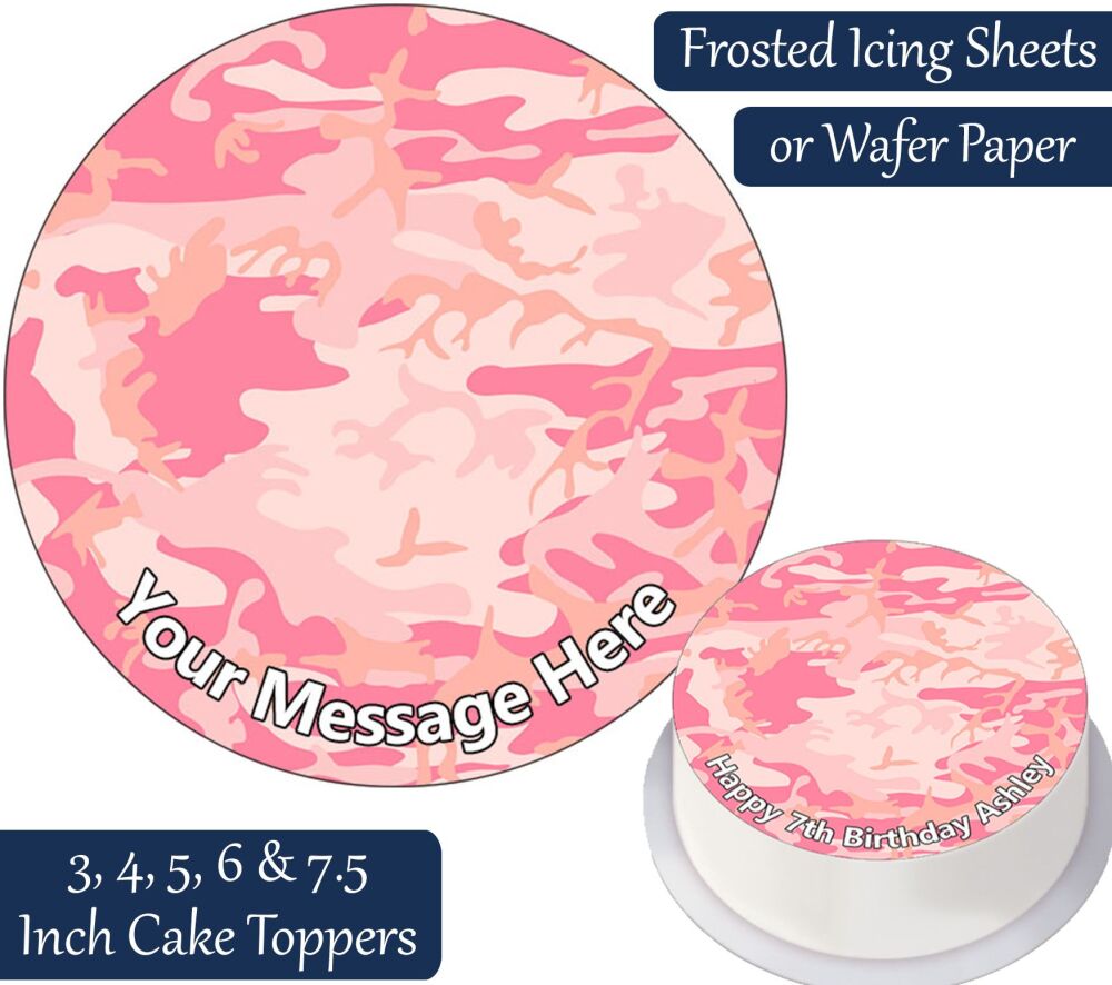 Camouflage Print - Pink - Personalised Cake Topper