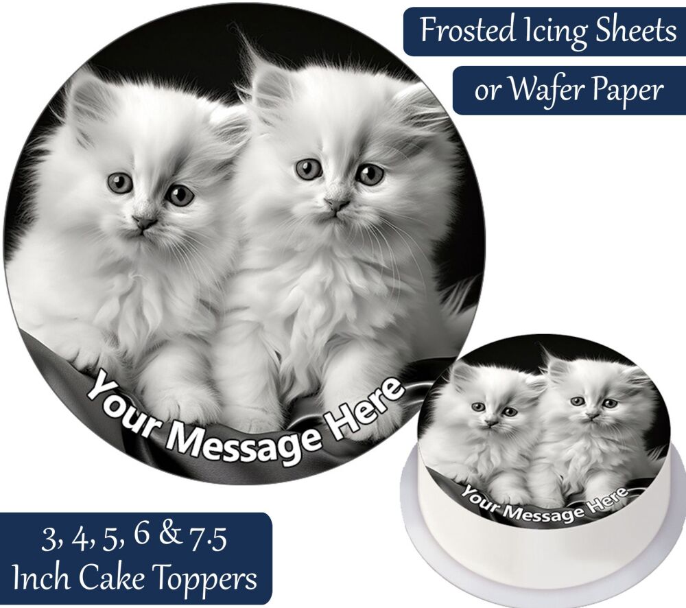Cat White Personalised Cake Topper