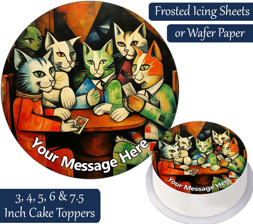 Cats Playing Cards Personalised Cake Topper