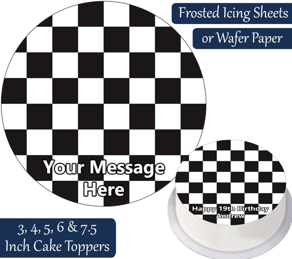 Checkered Pattern Personalised Cake Topper