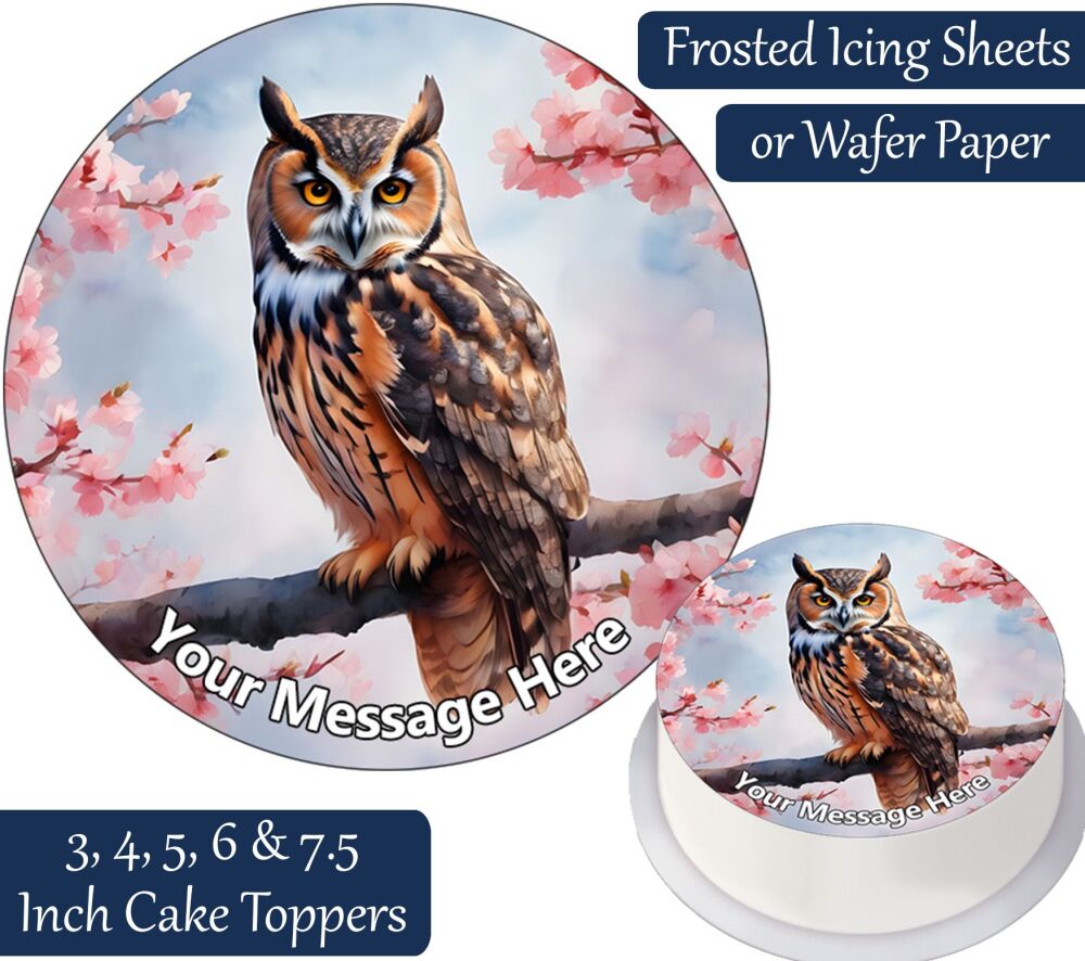 Cherry Blossom Owl Personalised Cake Topper