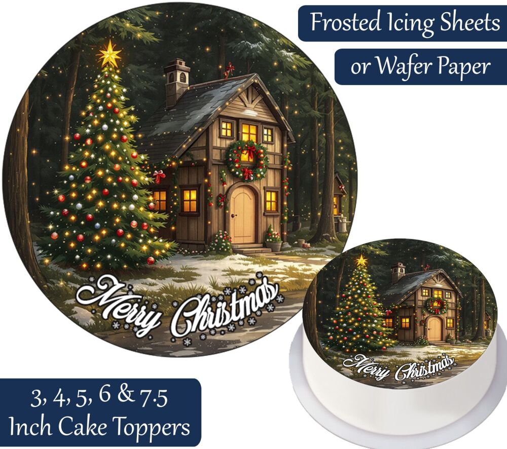 Christmas Forest Cabin Personalised Cake Topper