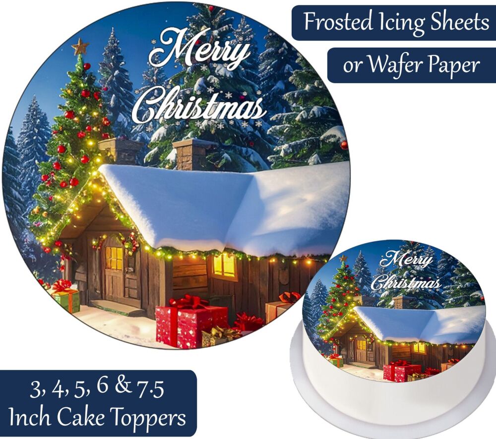 Christmas Snow Cabin Personalised Cake Topper