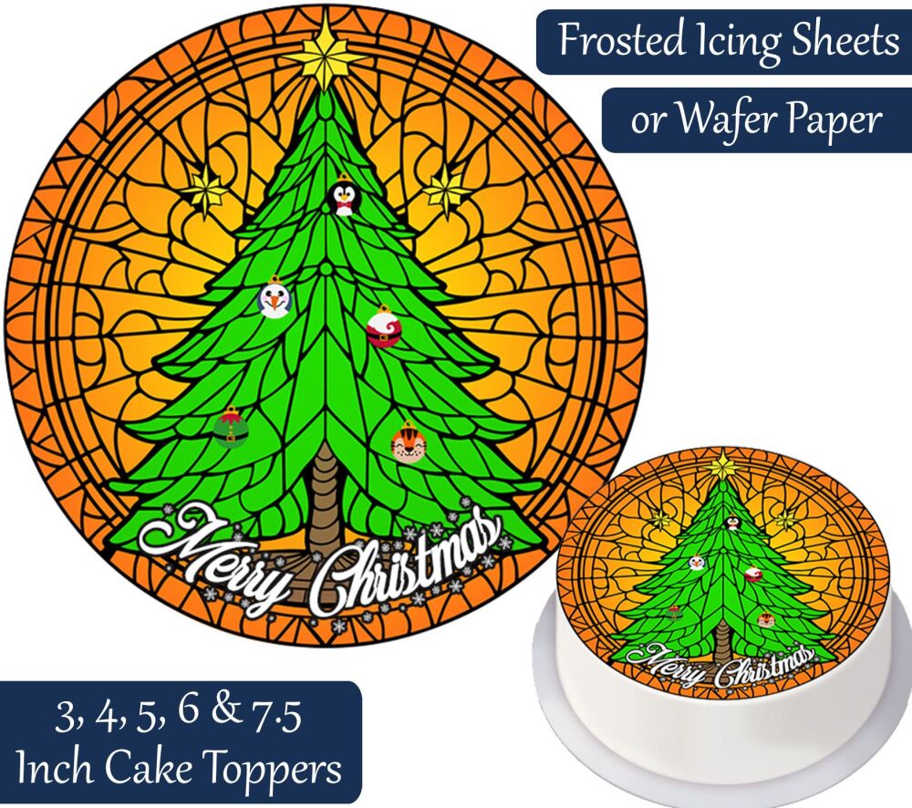 Christmas Stained Glass Tree Personalised Cake Topper