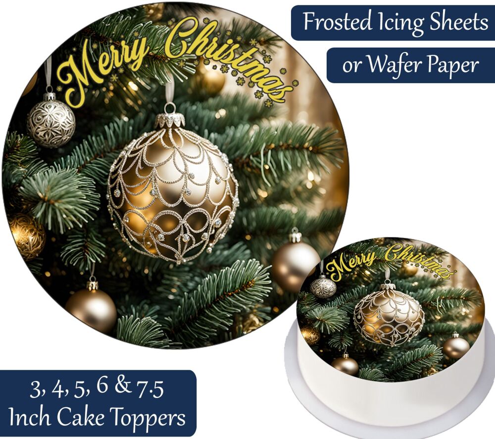 Christmas Tree Gold Bauble Personalised Cake Topper