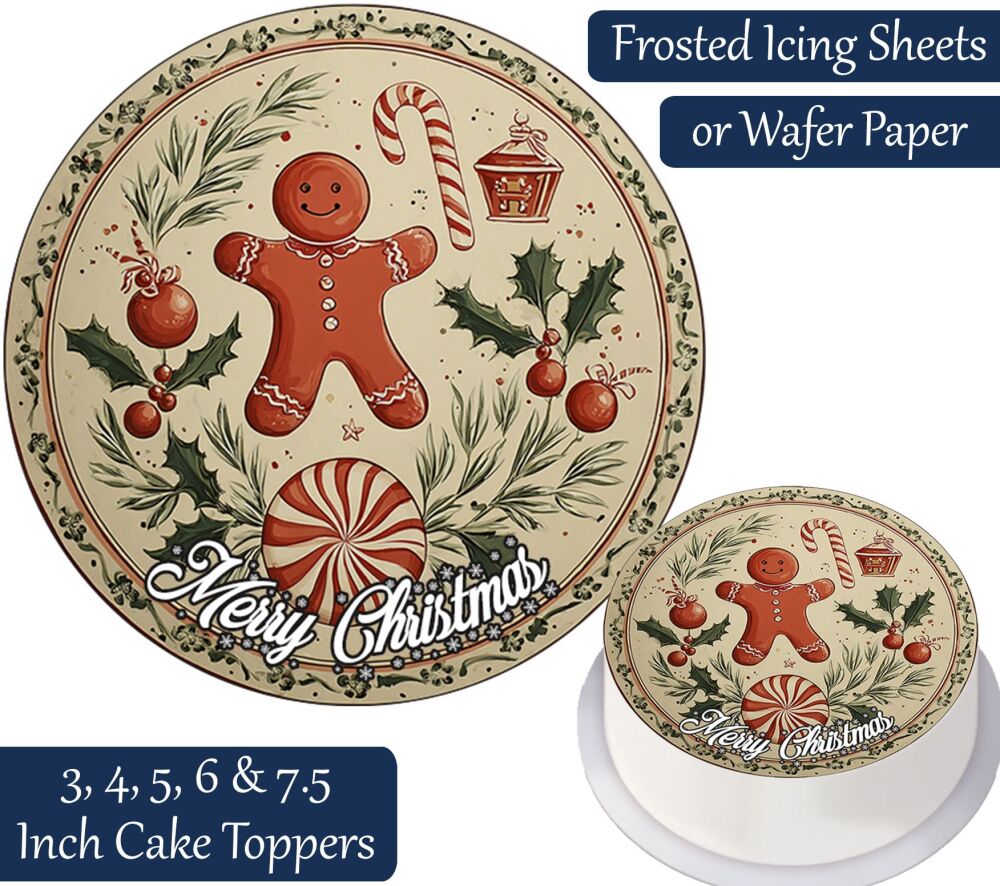 Christmas Vintage Gingerbread Personalised Cake Topper