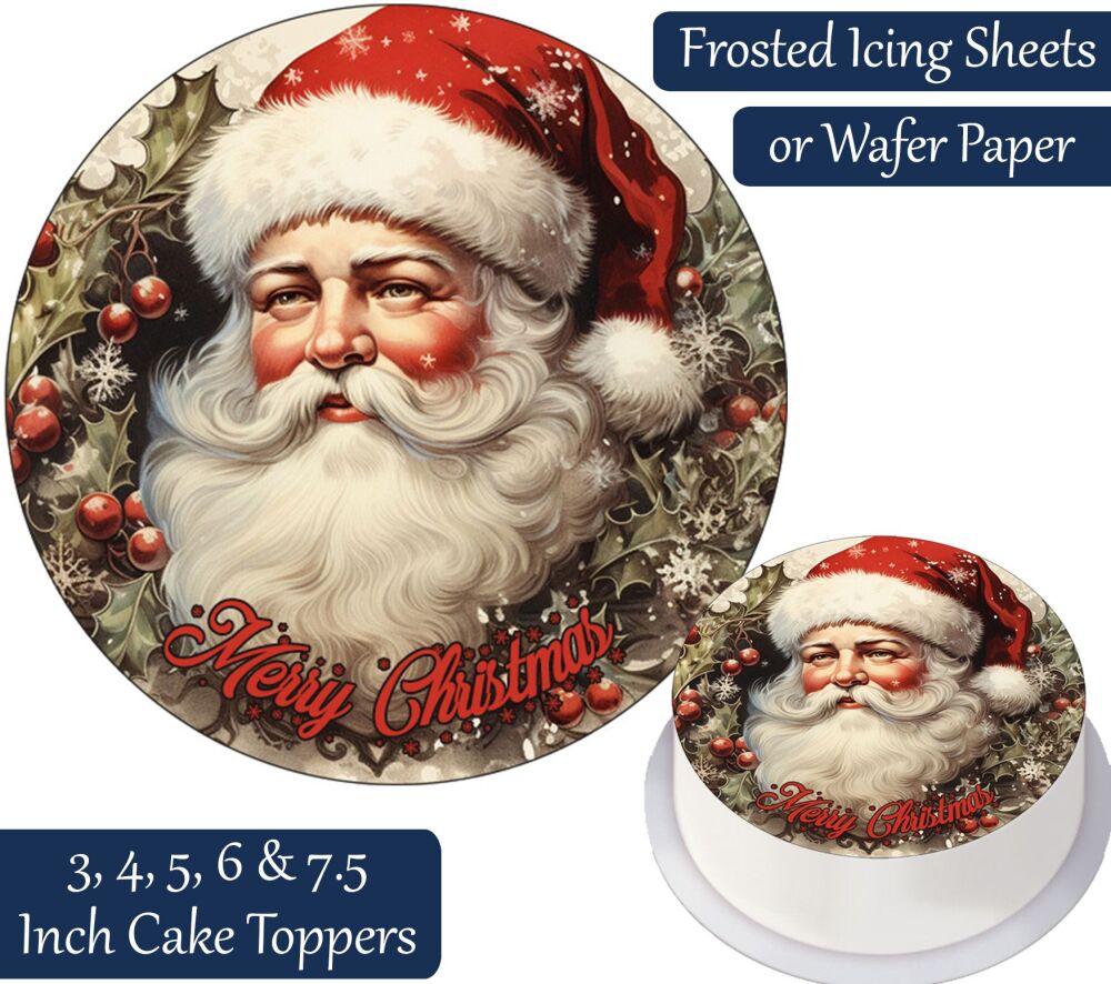 Christmas Vintage Santa Personalised Cake Topper