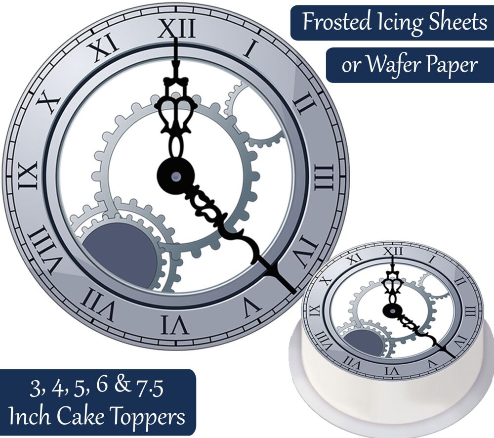 Clock Face - Mechanical Silver Personalised Cake Topper